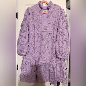 Tuckernuck floral appliqué lavender dress puff sleeve